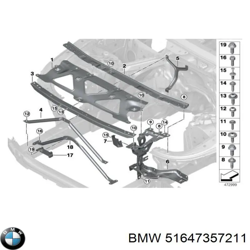51647357211 BMW soporte de radiador inferior (panel de montaje para foco)