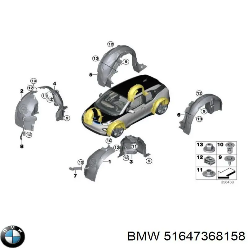 Soporte para guardabarros delantero, derecho superior para BMW I3 (I01)