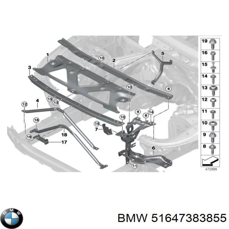 Comprar 51647383855 BMW Cubierta superior del panel frontal (soporte del radiador)