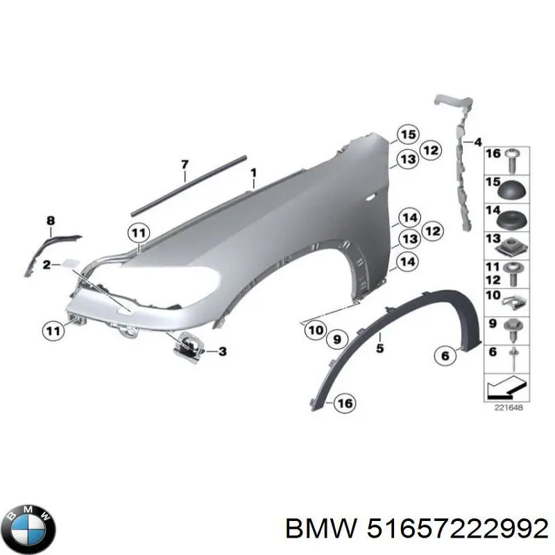Guardabarros delanteros derecho BMW 51657222992 precio, desde 204,35 EUR