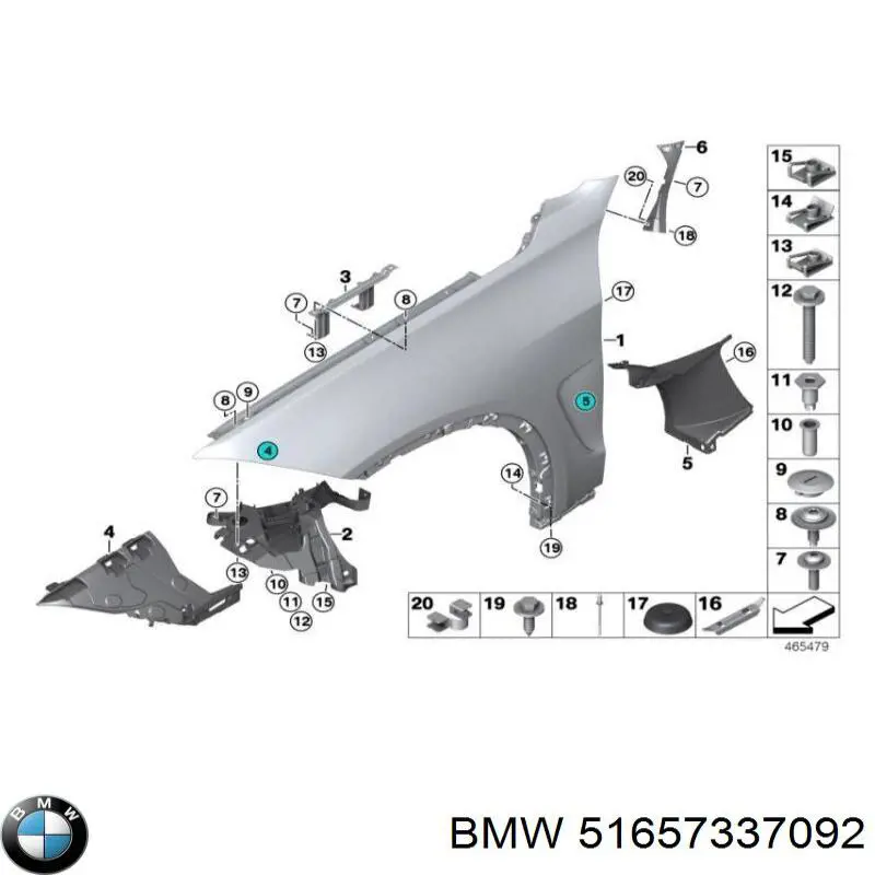 51657337092 BMW Soporte delantero de guardabarros delantero derecho