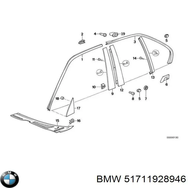 51711928946 BMW clips de fijación de moldura de parabrisas