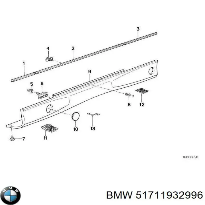 Clip, Tubuladura de sujeción, alféizar de la puerta para BMW 3 (E36)
