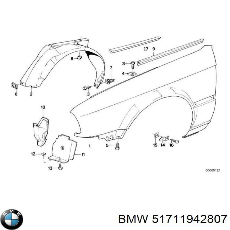 51711911241 BMW guardabarros interior, aleta delantera, izquierdo