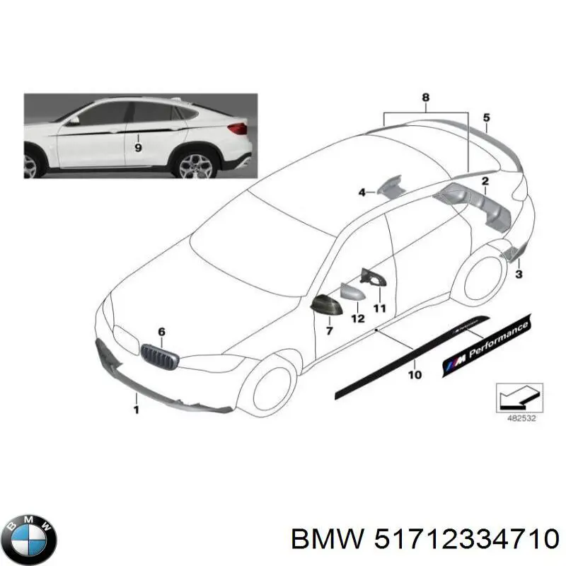 51712334710 BMW Rejilla derecha del radiador