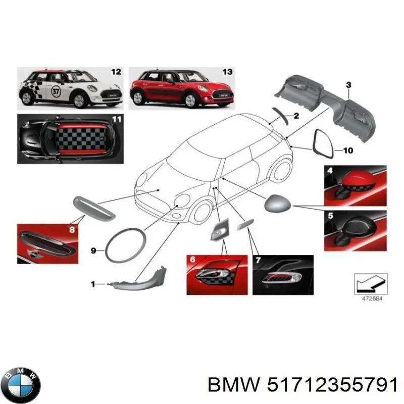Moldura del faro izquierdo BMW 51712355791 precio, desde 73,11 EUR