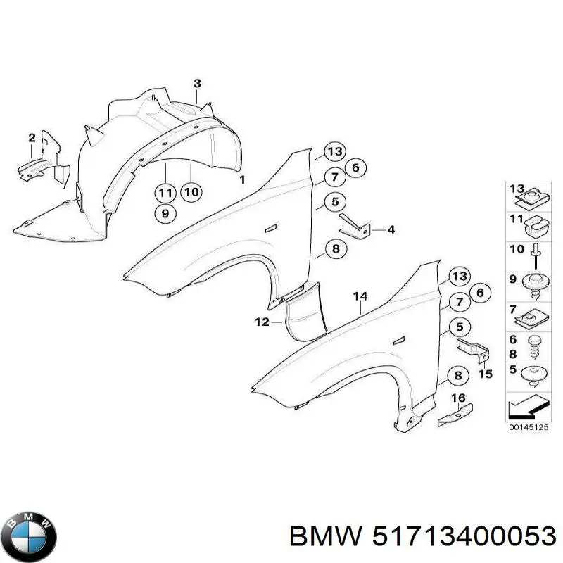 51713400053 BMW guardabarros interior, aleta delantera, izquierdo