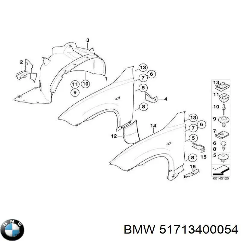 51713400054 BMW guardabarros interior, aleta delantera, derecho