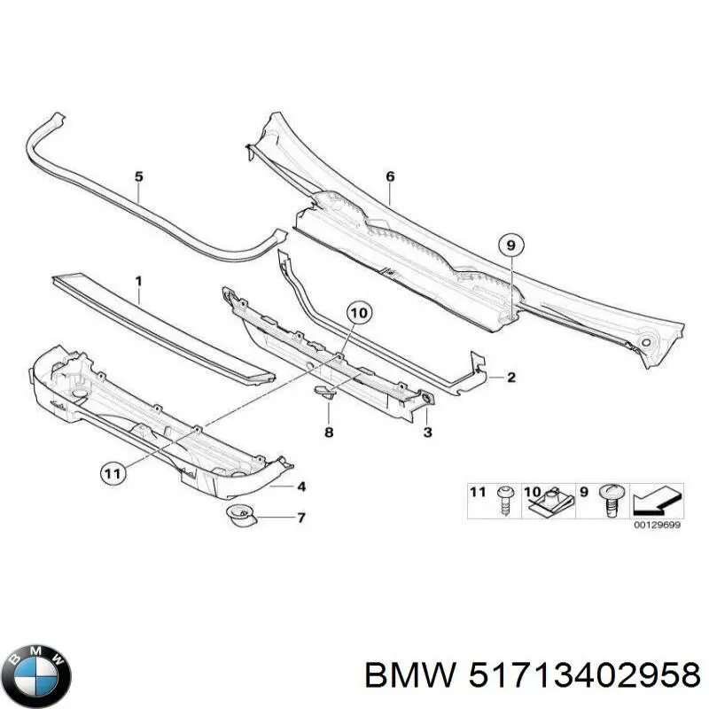 51713402958 BMW Tapa de rejilla de faro antiniebla delantero derecho