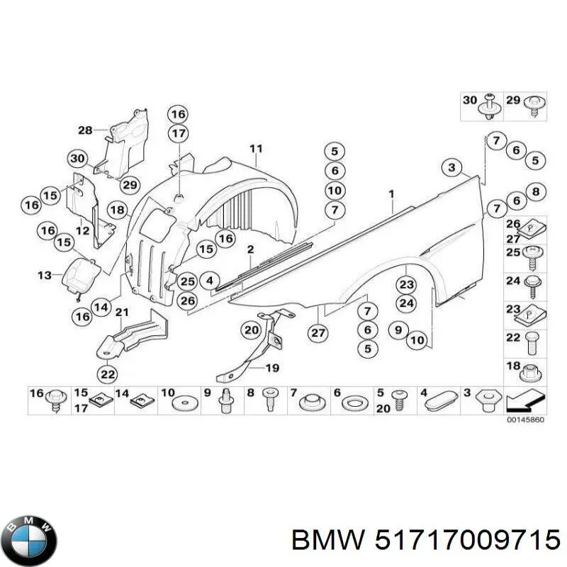 51717009715 BMW Guardalodos interior izquierdo, guardafango delantero
