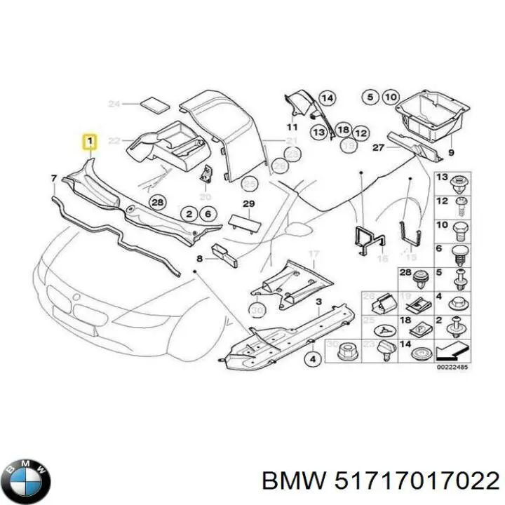 51717017022 BMW rejilla de limpiaparabrisas