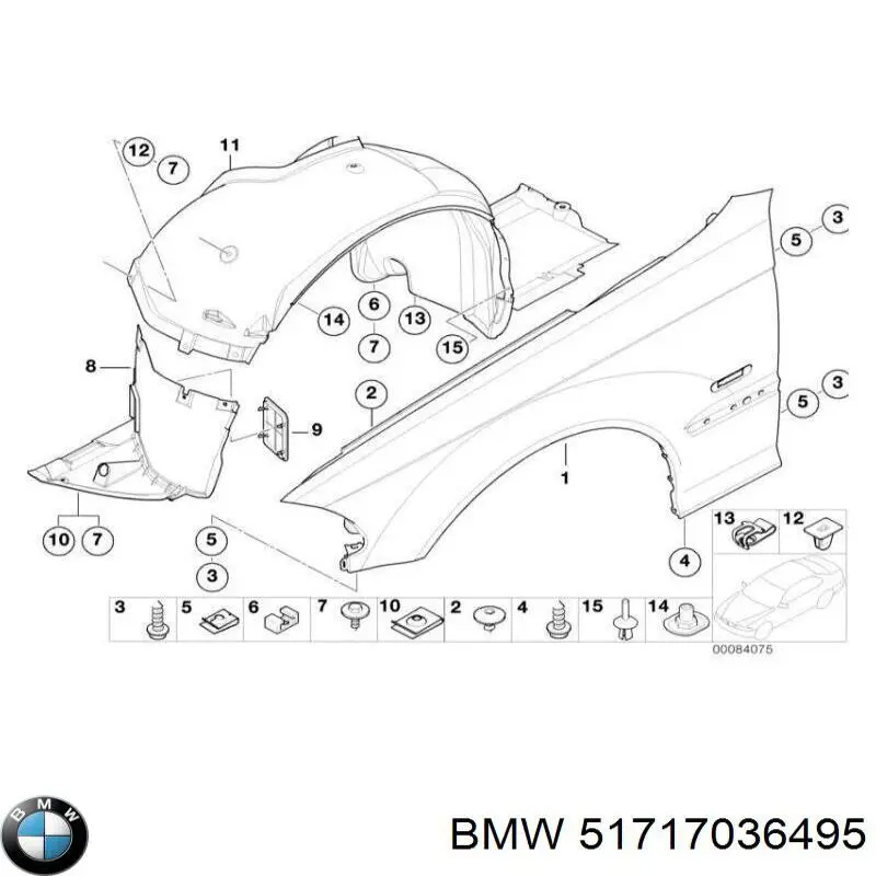 51717036495 BMW guardabarros interior, aleta delantera, izquierdo trasero
