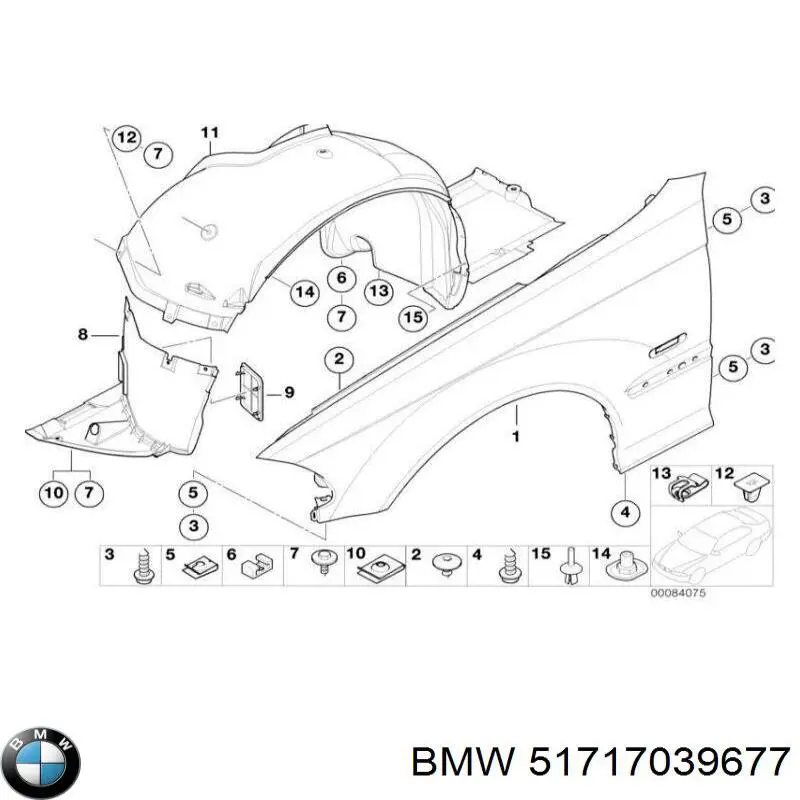 51717039677 BMW guardabarros interior, aleta delantera, izquierdo trasero