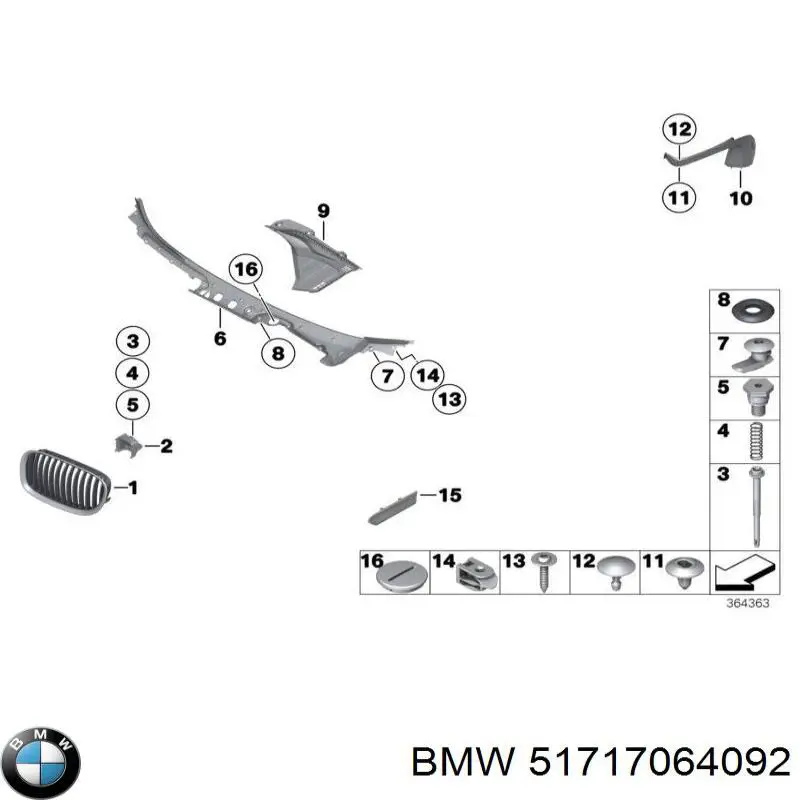 51717064092 BMW clips de fijación de pasaruedas de aleta delantera