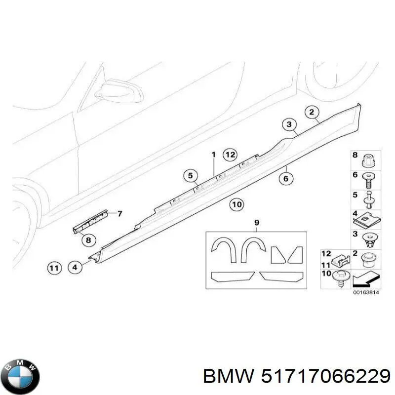 51717066229 BMW clip, tubuladura de sujeción, alféizar de la puerta