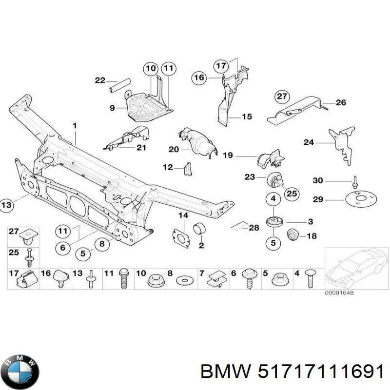 Panel de soporte del radiador y montaje de faros BMW 51717111691 precio, desde 110,35 EUR