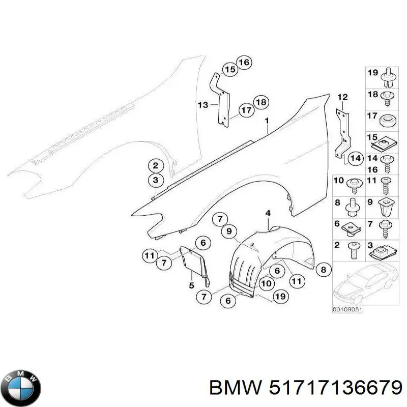 Guardalodos interior izquierdo, guardafango delantero BMW 51717136679 precio, desde 35,12 EUR