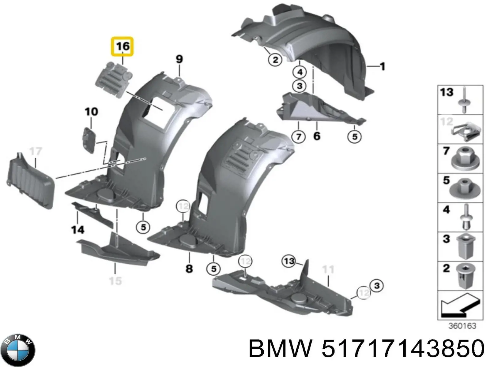 51717143850 BMW Tapa de guardabarros delantero derecho