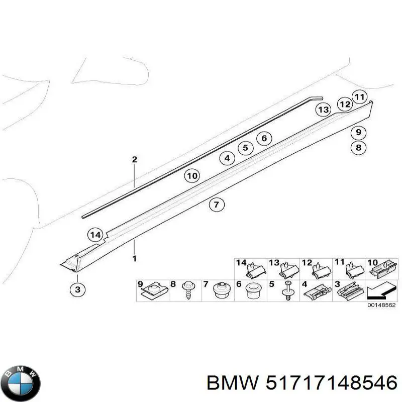 Moldura de umbral exterior derecha para BMW 7 (E65, E66, E67)