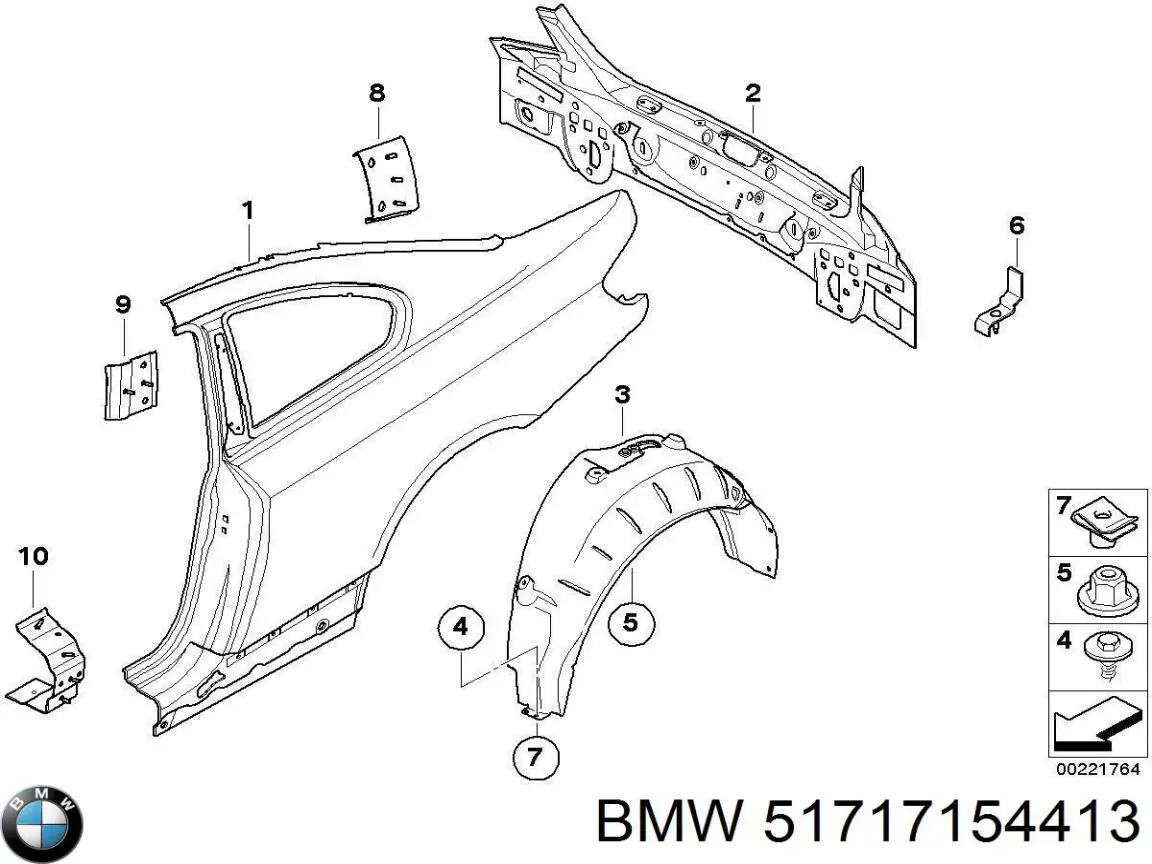 51717154413 BMW guardabarros interior, aleta trasera, izquierdo