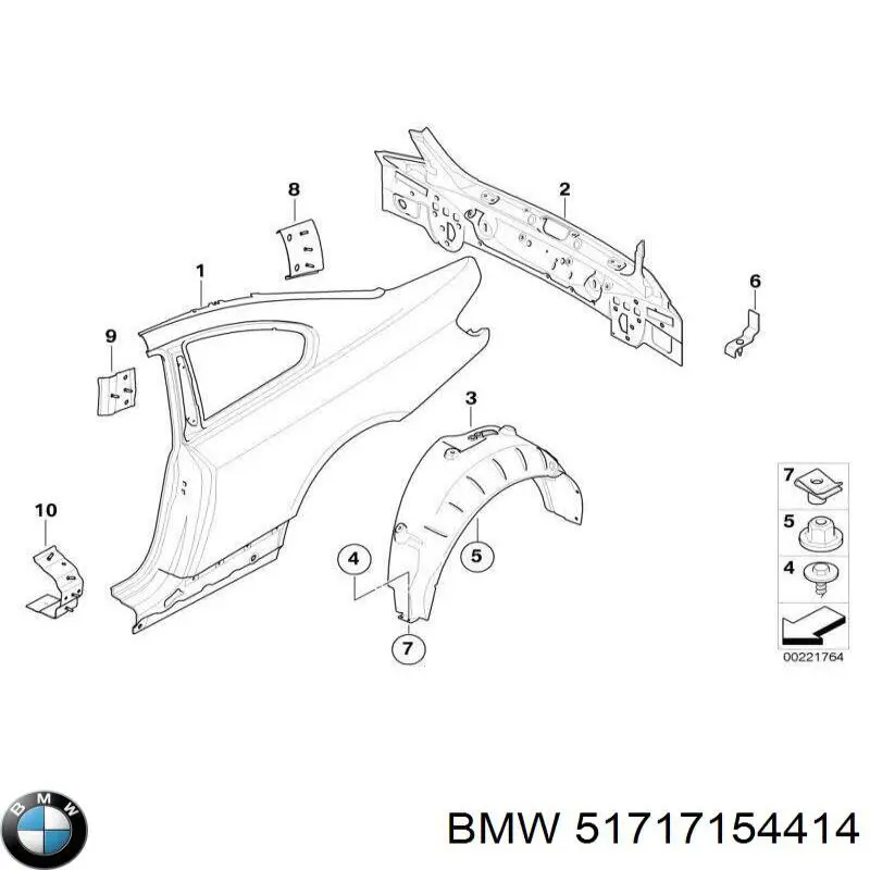 51717154414 BMW guardabarros interior, aleta trasera, derecho