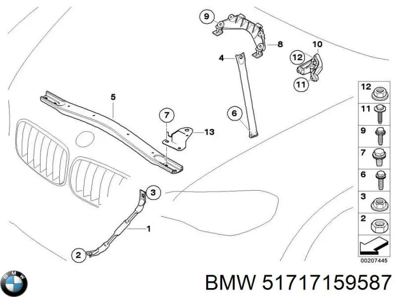 Barra de refuerzo de torretas delanteras izquierda BMW 51717159587 precio, desde 38,75 EUR