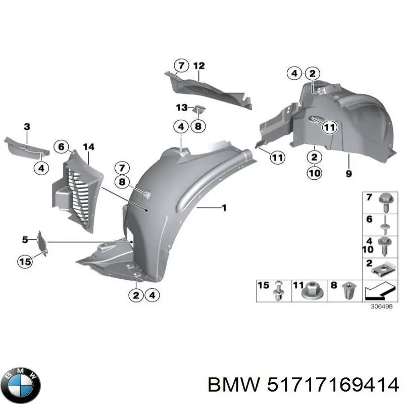 51717169414 BMW guardabarros interior, aleta delantera, derecho trasero