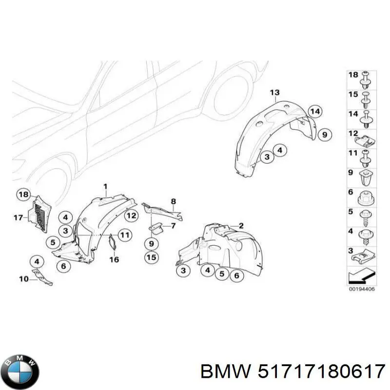 Guardabarros interior, aleta delantera, izquierdo delantero para BMW X6 (E71)