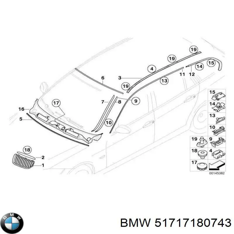 51717180743 BMW rejilla de limpiaparabrisas