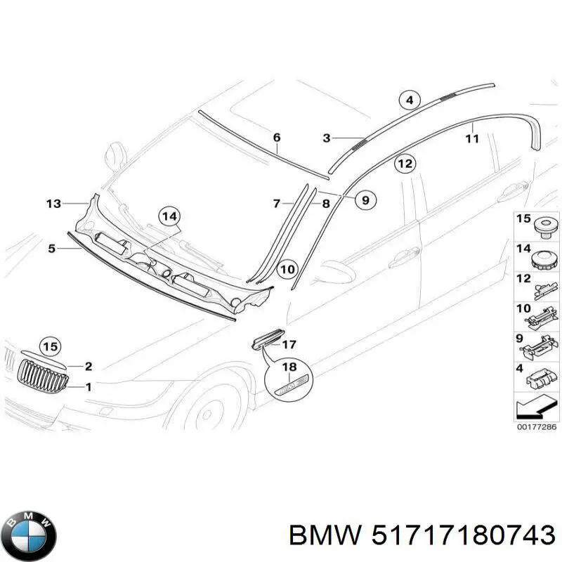 Comprar 51717180743 BMW Rejilla de limpiaparabrisas