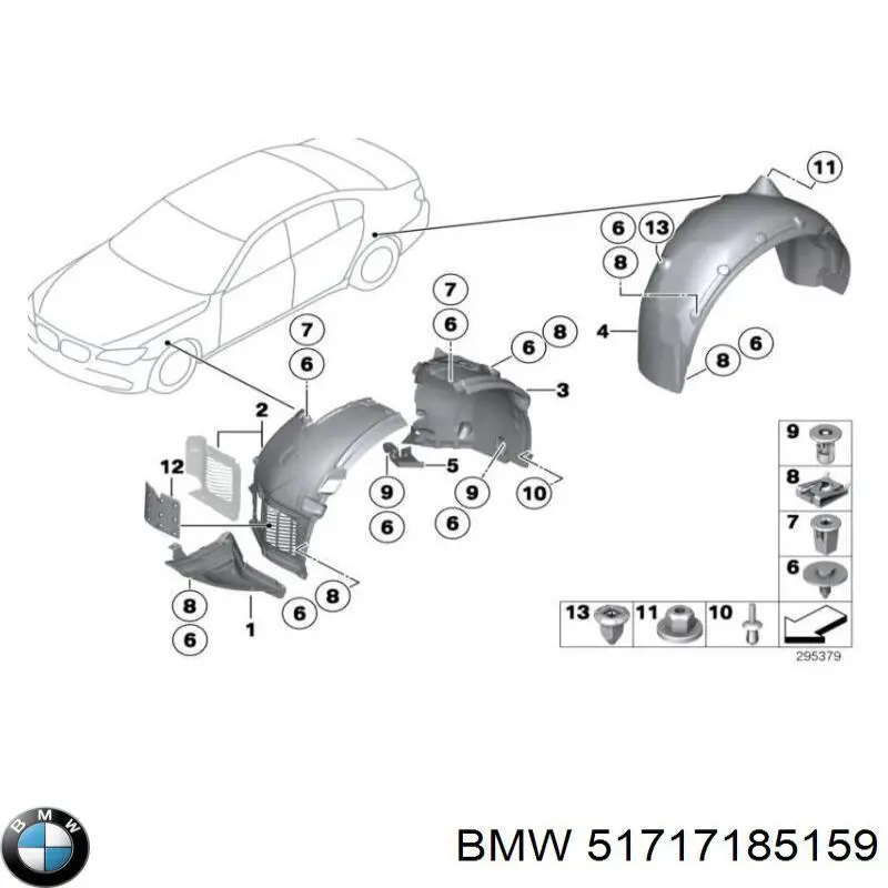 Guardabarros interior, aleta delantera, izquierdo trasero para BMW 7 (F01, F02, F03, F04)
