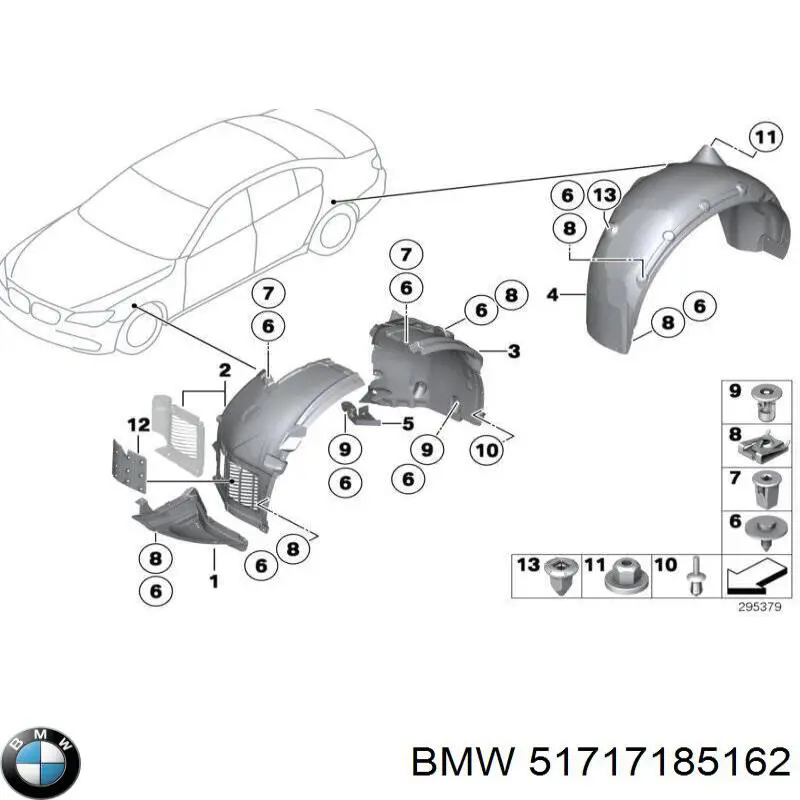 Guardabarros interior, aleta delantera, derecho delantero BMW 7 (F01, F02, F03, F04)