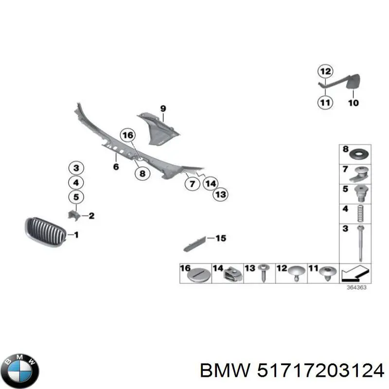 51717203124 BMW rejilla de limpiaparabrisas