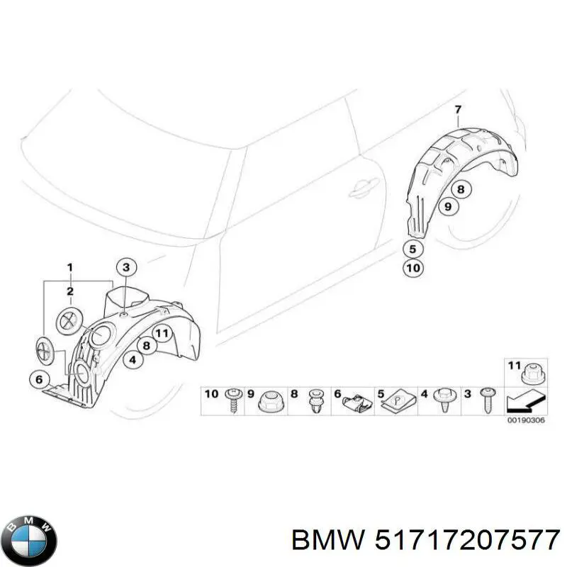 51717207577 BMW guardabarros interior, aleta delantera, izquierdo