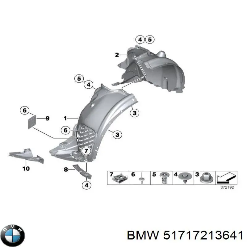 51717213641 BMW guardabarros interior, aleta delantera, izquierdo delantero