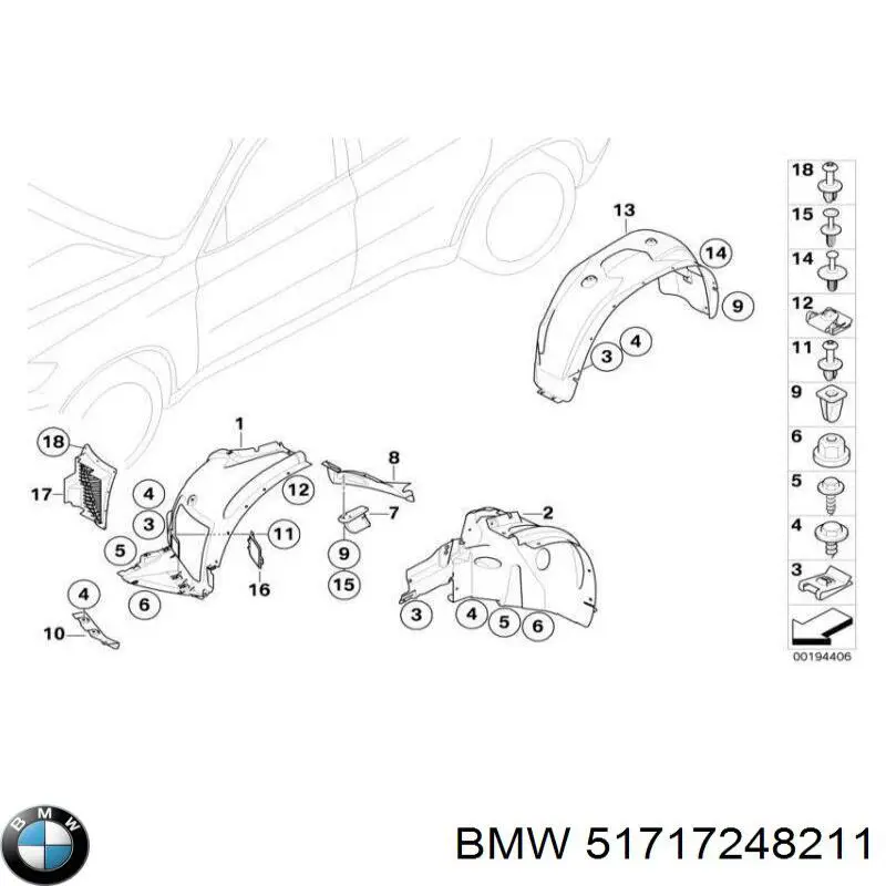 51717248211 BMW guardabarros interior, aleta trasera, izquierdo