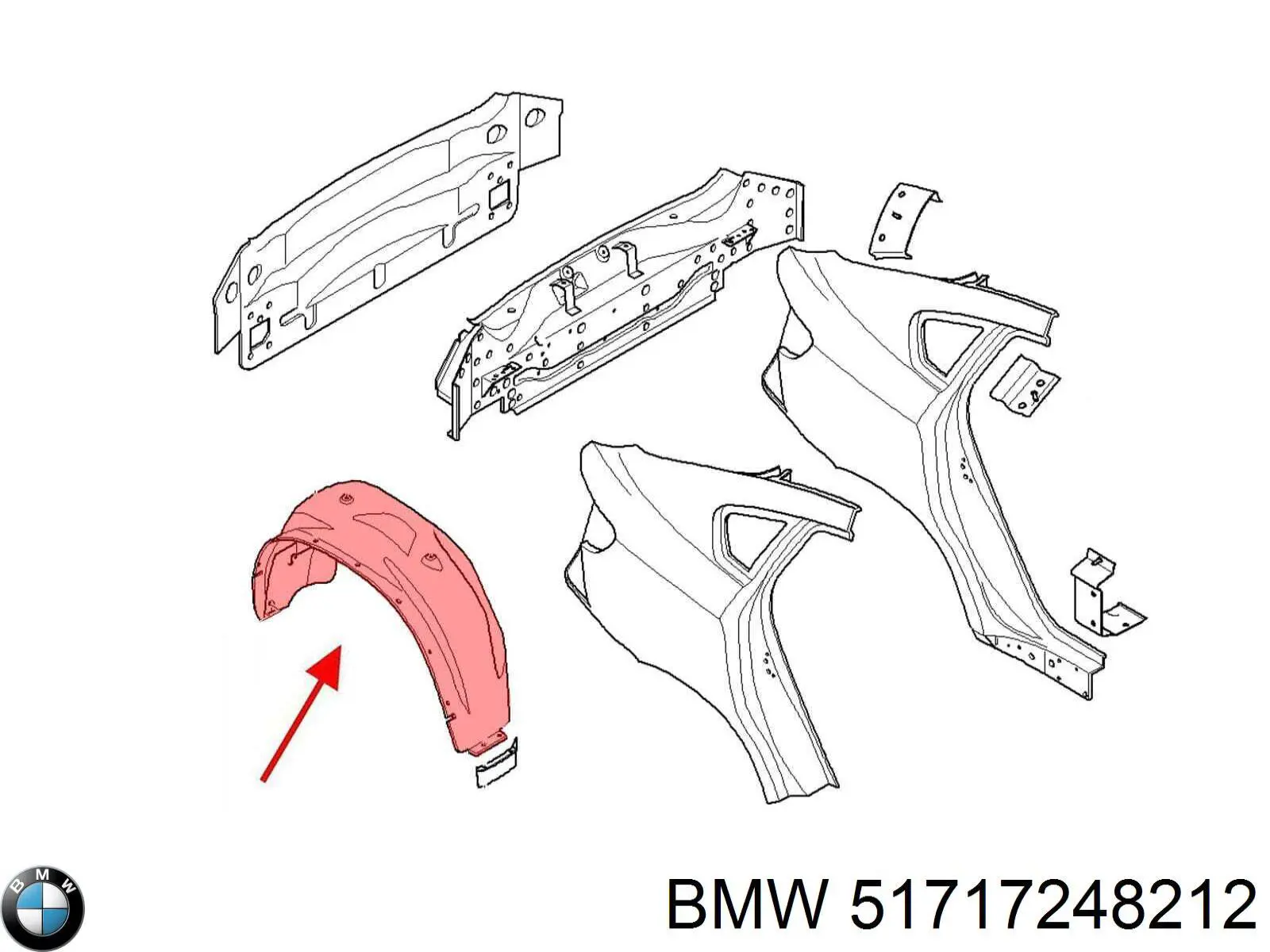 51717248212 BMW guardabarros interior, aleta trasera, derecho
