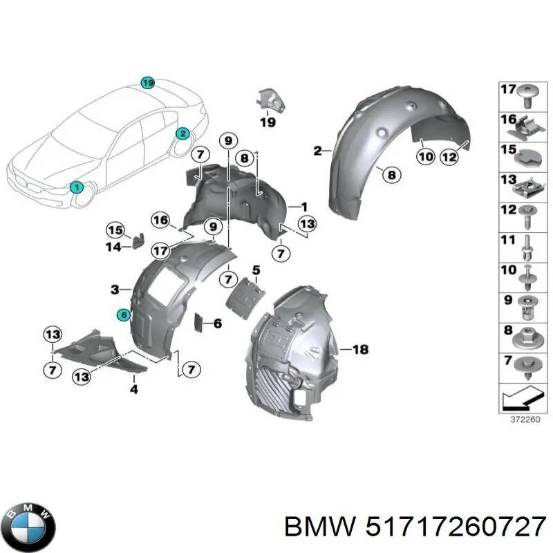 Guardalodos interior izquierdo, guardafango delantero BMW 51717260727 precio, desde 28,95 EUR
