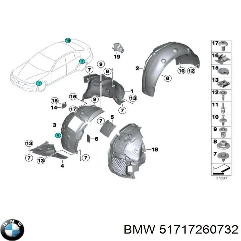 Guardabarros interior, aleta delantera, derecho delantero para BMW 4 (F36)