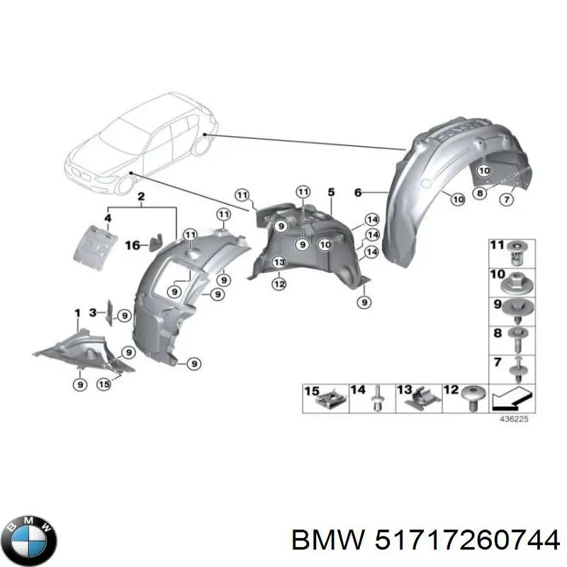 51717260744 BMW guardabarros interior, aleta trasera, derecho