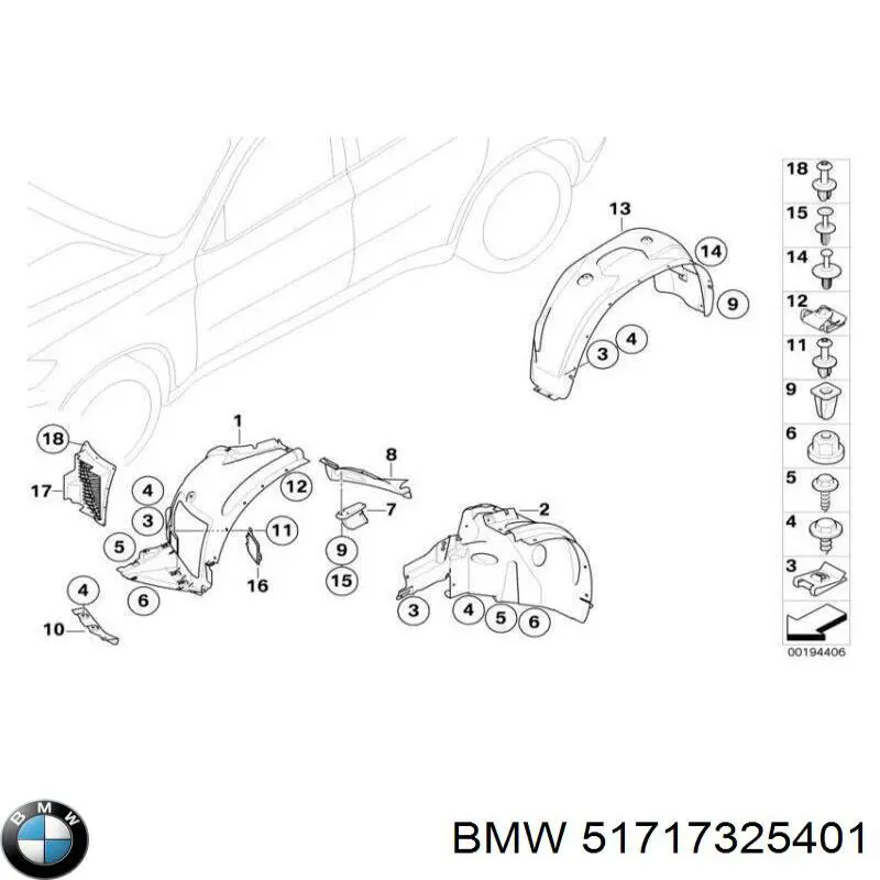 51717325401 BMW guardabarros de guardia de un arco delantero de un ala