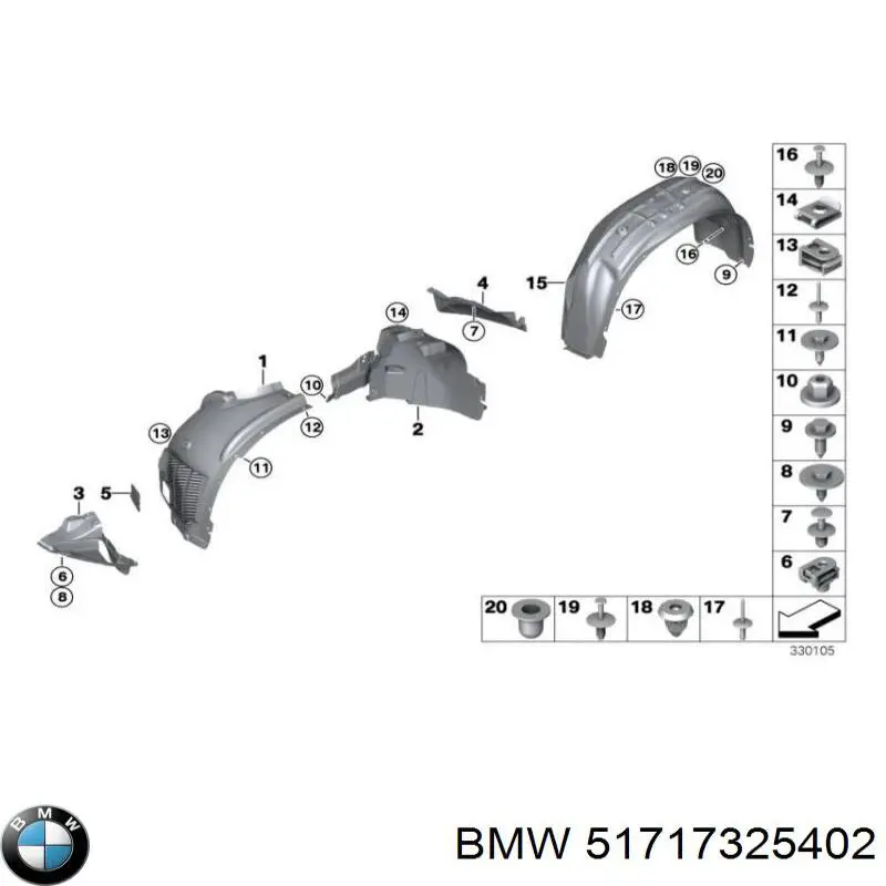 Protector contra salpicaduras del paso de rueda delantero BMW 51717325402 precio, desde 108,18 EUR
