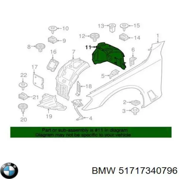 Guardabarros interior, aleta delantera, derecho trasero para BMW 5 (G31)