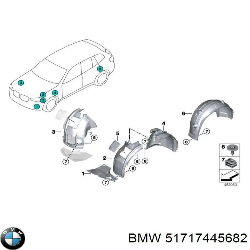 Guardabarros interior, aleta delantera, derecho delantero BMW X4 (G02, F98)