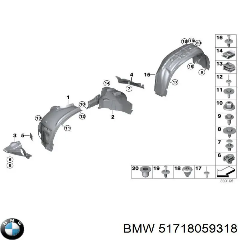 51718059318 BMW guardabarros interior, aleta delantera, derecho delantero