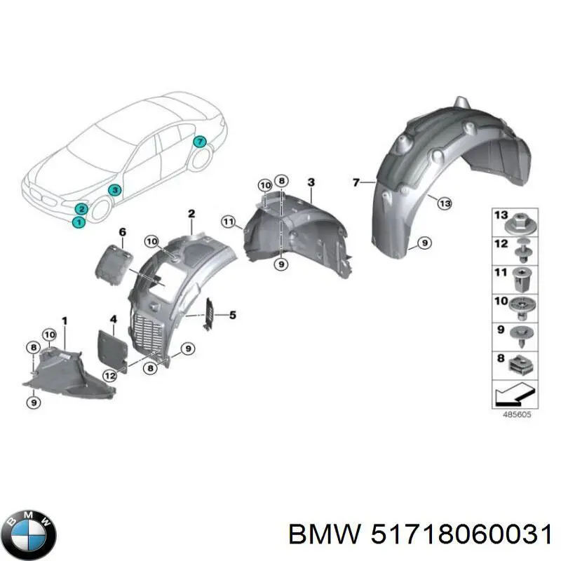 Protector contra salpicaduras del paso de rueda delantero BMW 51718060031 precio, desde 29,45 EUR
