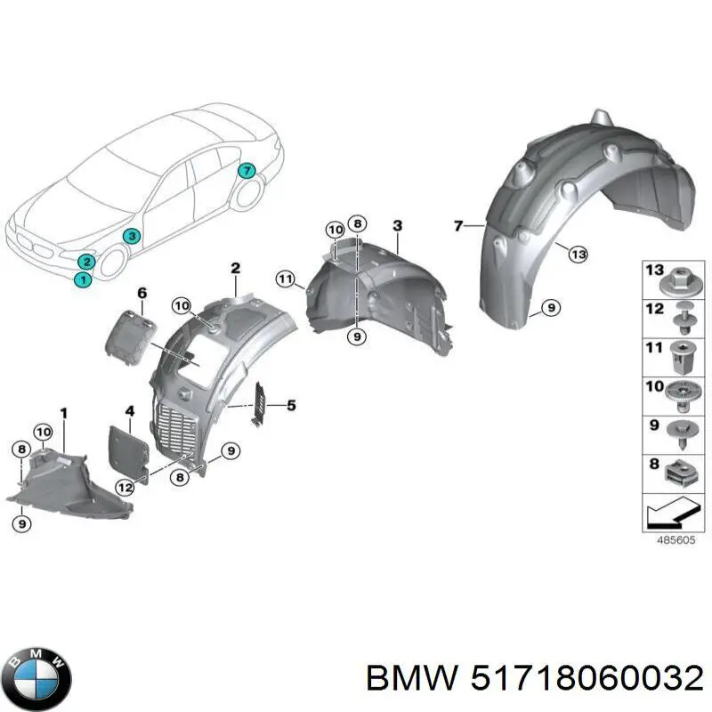 51718060032 BMW Protector contra salpicaduras del paso de rueda delantero