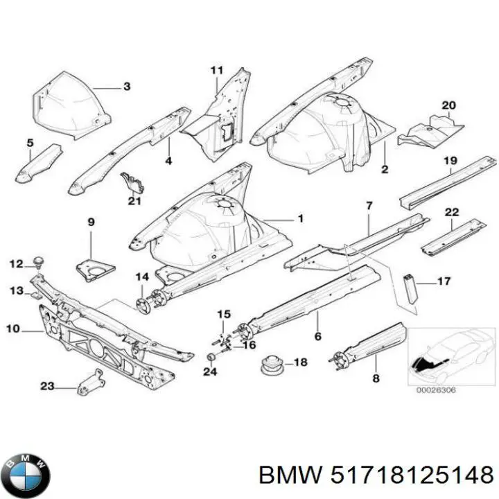 Soporte de radiador completo (panel de montaje para foco) para BMW 7 (E38)