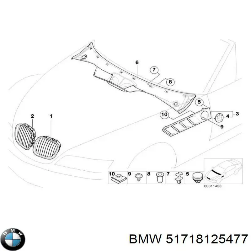 51718125477 BMW rejilla de limpiaparabrisas