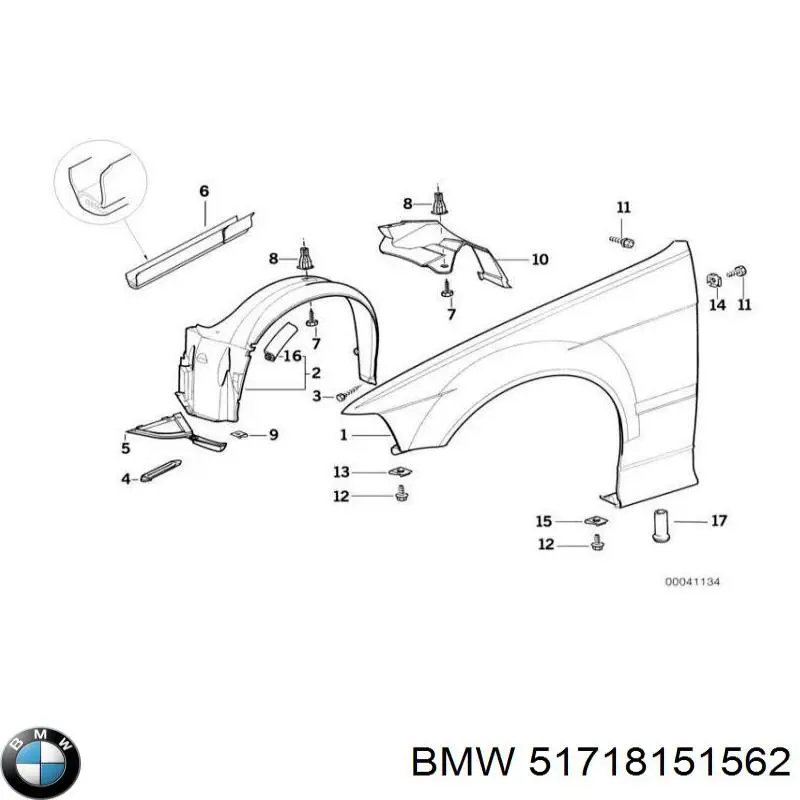 Guardabarros interior, aleta delantera, derecho para BMW 3 (E36)